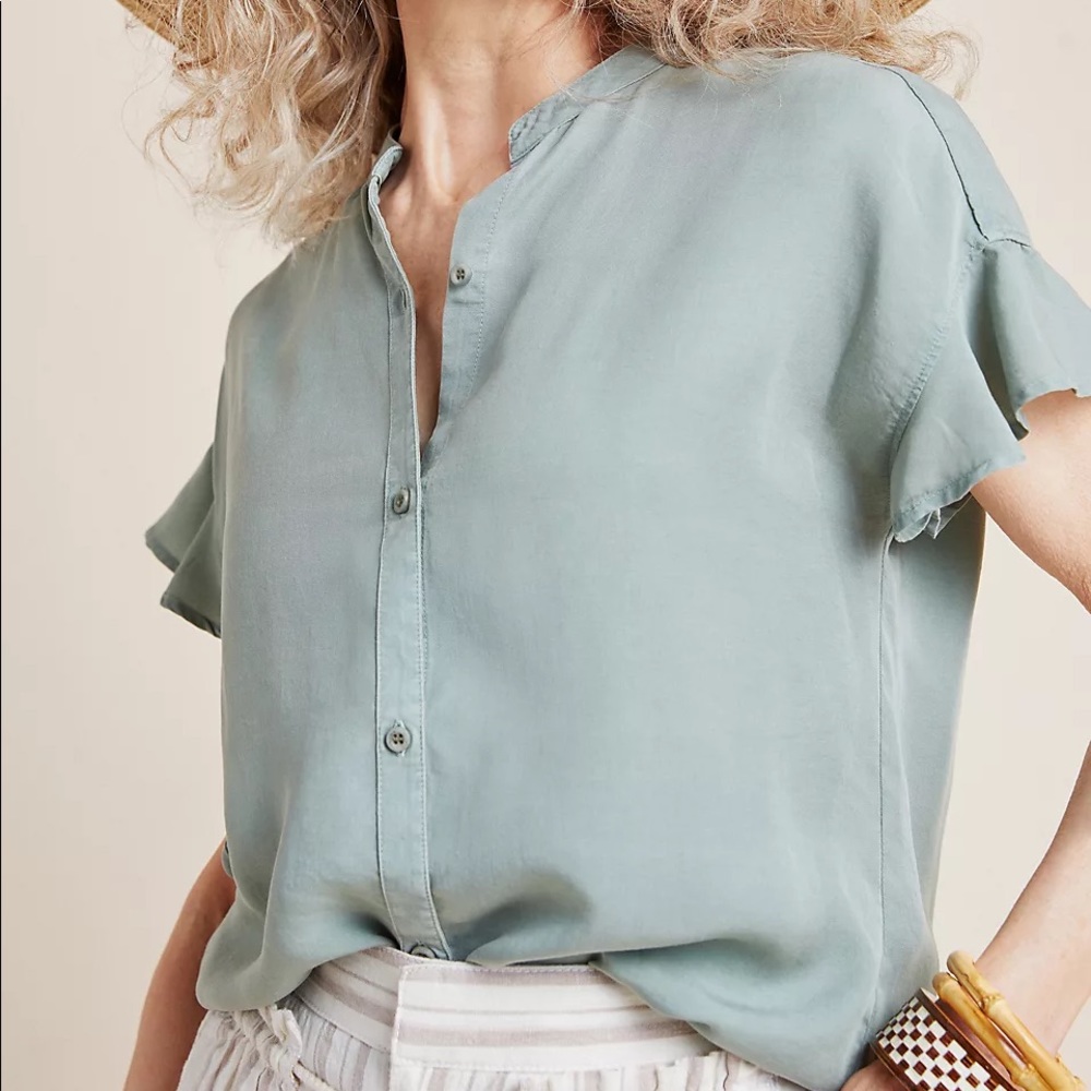 Light Green Short Sleeve Calder Button Down Blouse